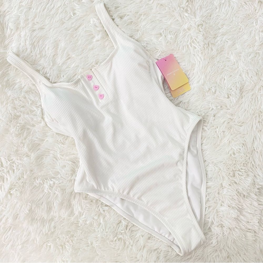 Stoney Clover Lane X Target White With Pink Hearts One Piece Swimsuit